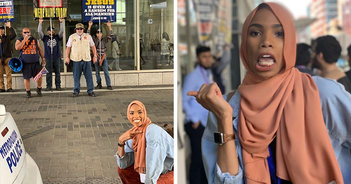 This Muslim Woman Took A Smiling Stand Against Anti-Muslim Protesters And Went Viral