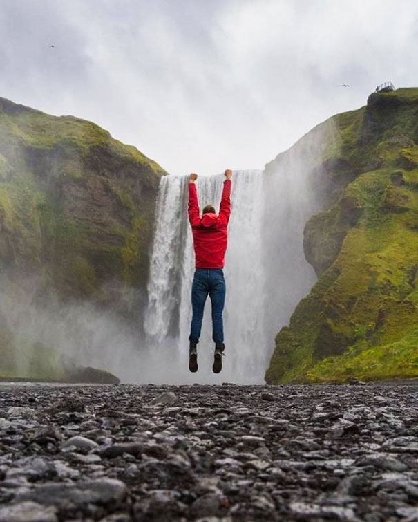 A Giant Hanging From A Waterfall