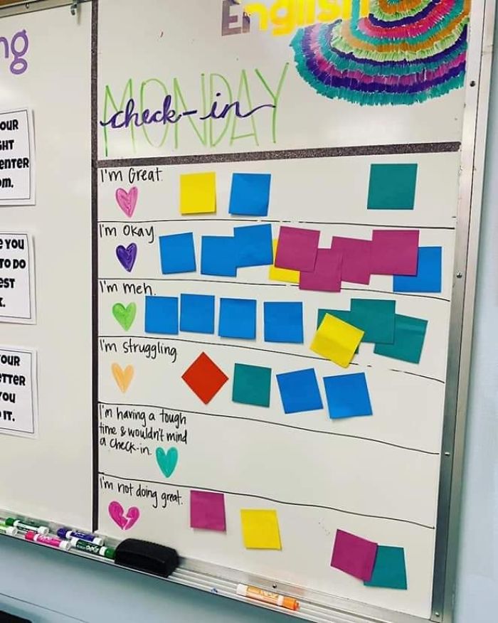 Teacher's Check-In Chart For Students To Share Their Feelings Goes Viral Teacher's Check-In Chart For Students To Share Their Feelings Goes Viral