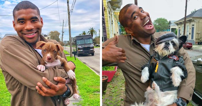 UPS Driver Entertains Himself At Work By Taking Photos With Every Dog He Meets