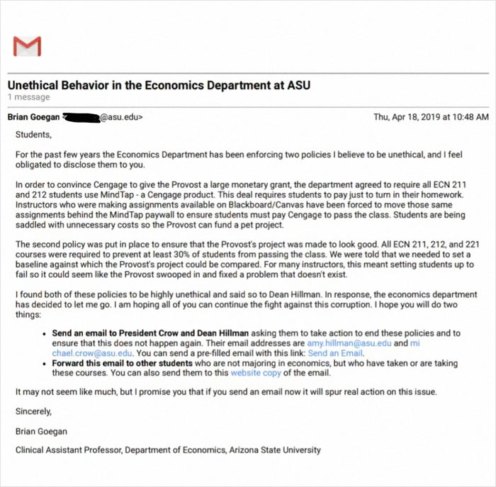 Professor Uncovers Scam At Arizona University And Gets Laid Off, So He Reveals It To Students Via Email Professor Uncovers Scam At Arizona University And Gets Laid Off, So He Reveals It To Students Via Email