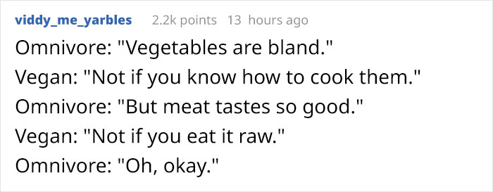 Vegan Asks People To Try Hunting Animals And Eating Them Raw In Order To See How Unnatural It Is For Humans, Gets Roasted Badly