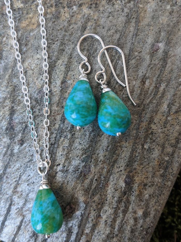 Blue-Green Jasper Gemstones With 925 Sterling Silver