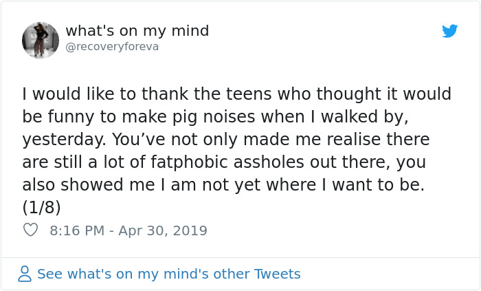 My Message To The Guys That Fat-Shamed Me By Making Pig Noises My Message To The Guys That Fat-Shamed Me By Making Pig Noises