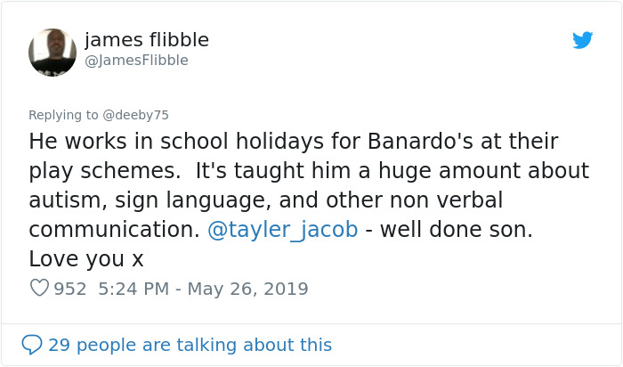 Father Is Stoked To Find A Review About His Son Taking Care Of An Autistic Child At Work