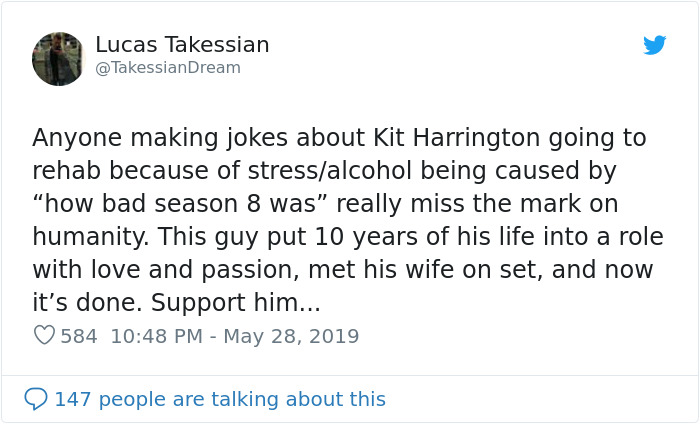 Someone Starts Making Fun Of Kit Harrington Checking Into Rehab, Gets Shut Down By Fans