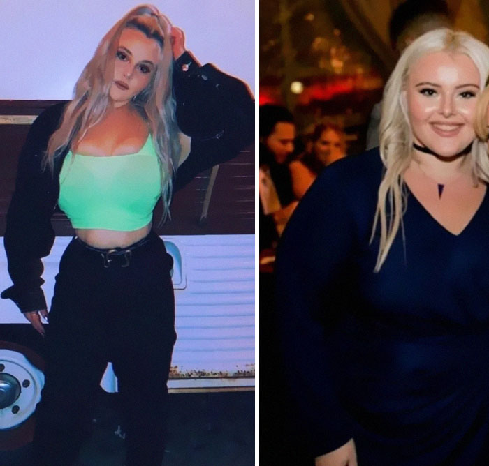 a photoshopped body (left), body without photoshop (right)