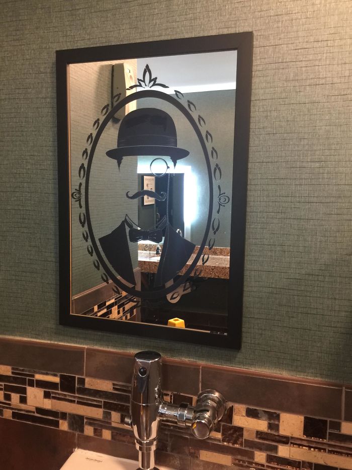 This Hotel Has A Mirror In Front Of The Urinal That Makes You Look Like Someone From The 1800s