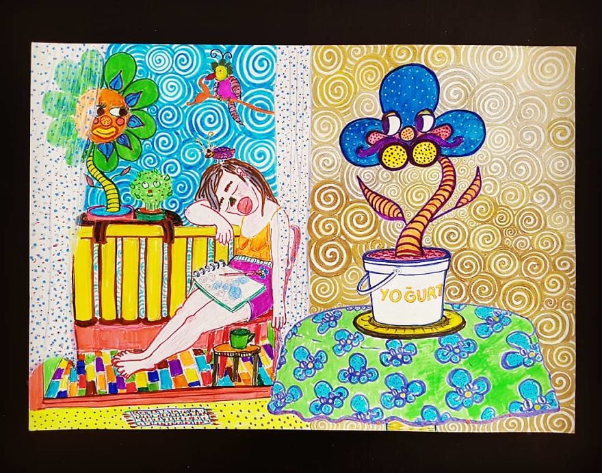 Mr. Flower In Yogurt Pot Is Looking At His Crush