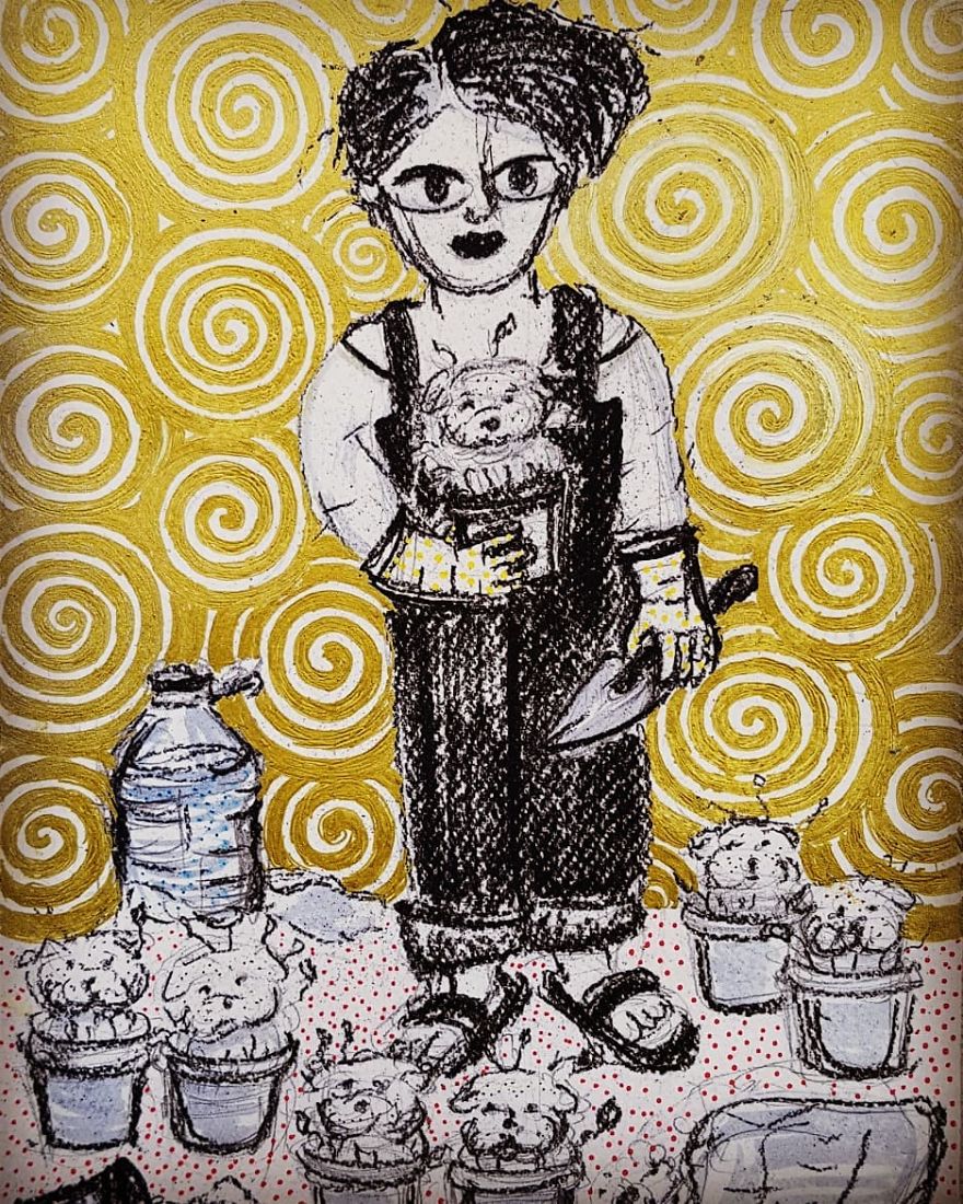 Woman Growing Poodles In Pots