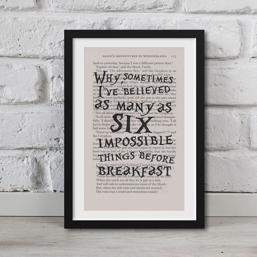 Alice In Wonderland Artwork Printed On Top Of Book Pages