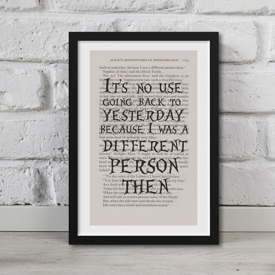 Alice In Wonderland Artwork Printed On Top Of Book Pages