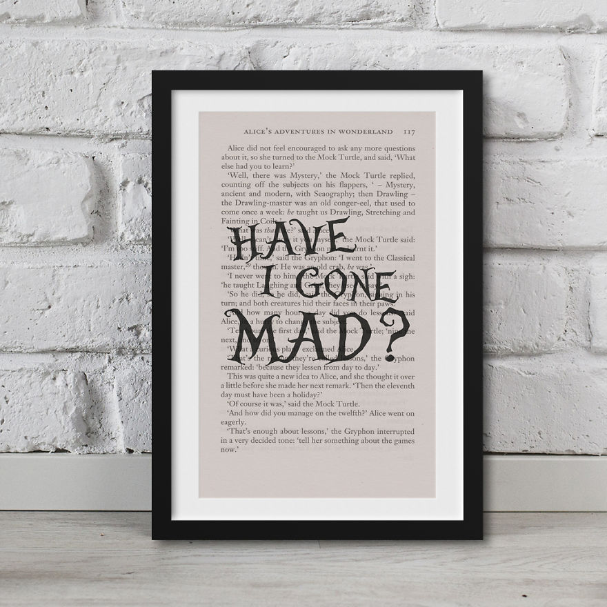 Alice In Wonderland Artwork Printed On Top Of Book Pages