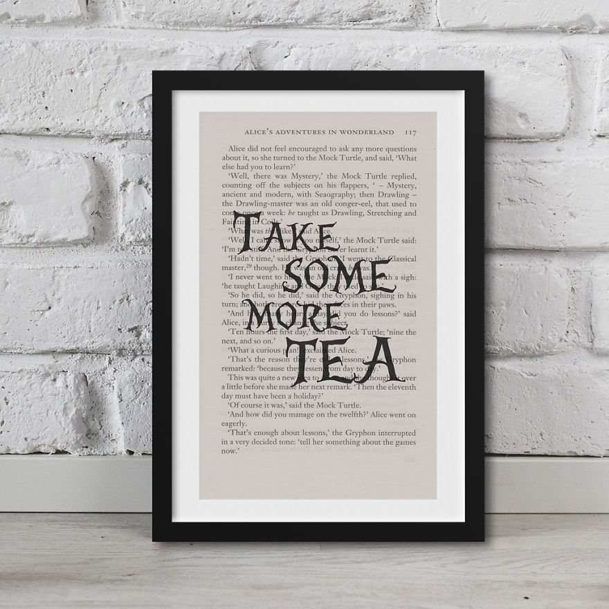 Alice In Wonderland Artwork Printed On Top Of Book Pages