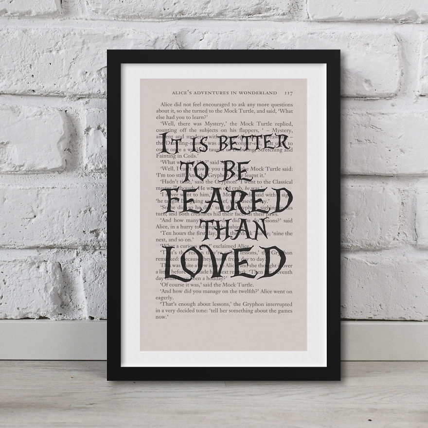 Alice In Wonderland Artwork Printed On Top Of Book Pages