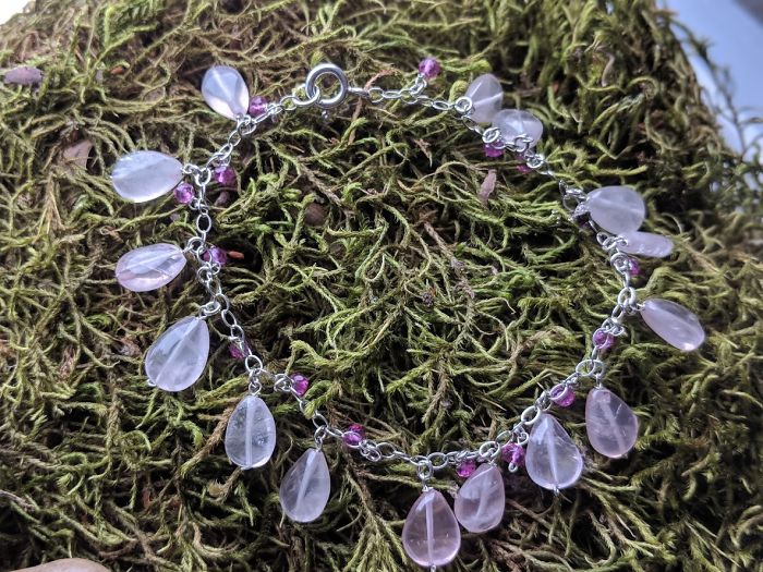 Rose Quartz Gemstone Bracelet With 925 Sterling Silver