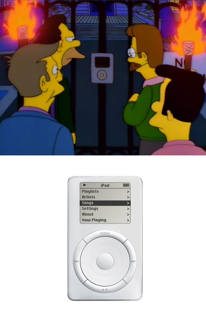 Scene from cartoon predicting a future music device resembling an iPod, illustrating cartoons guessing the future.