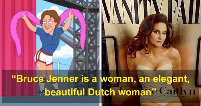 Cartoon prediction of Bruce Jenner's future transformation into a woman, illustrating cartoons guessing the future.