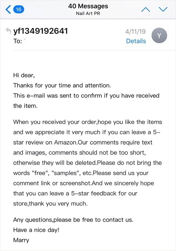Woman Leaves 1 Star Review For Nail Powder Received From Chinese Company, They Try To Harass Her Into Changing It Woman Leaves 1 Star Review For Nail Powder Received From Chinese Company, They Try To Harass Her Into Changing It