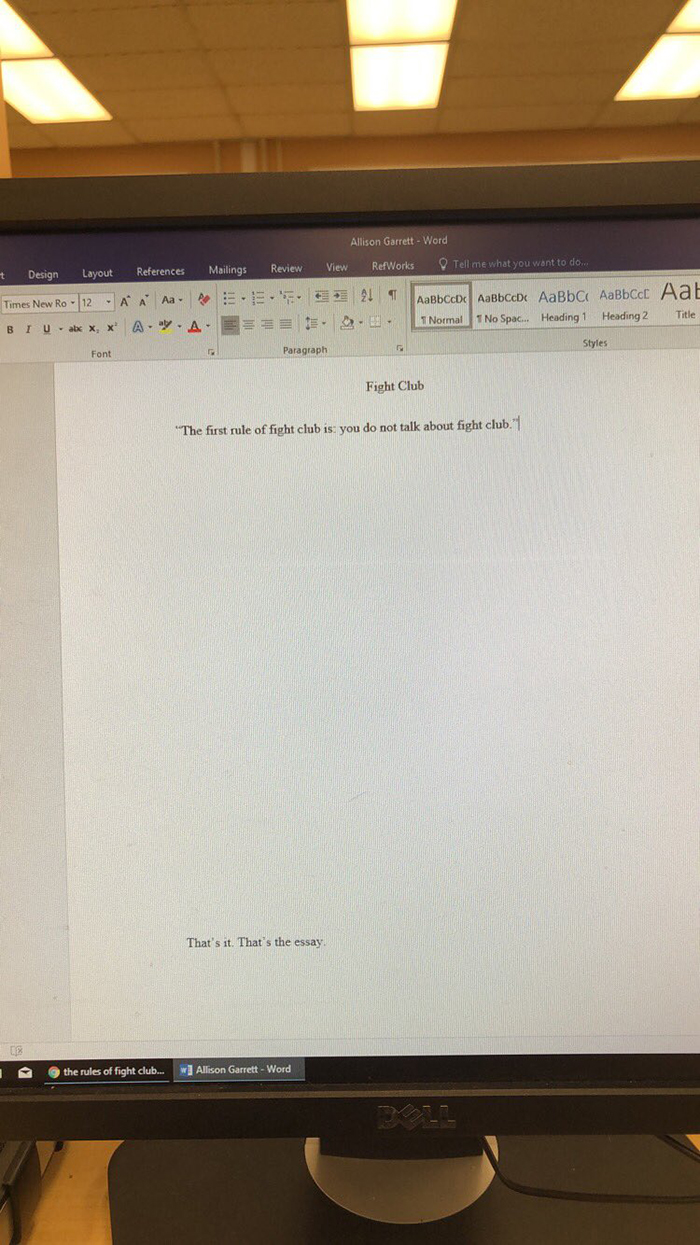 This Student Wrote A One-Sentence Review Of Fight Club And Got An A