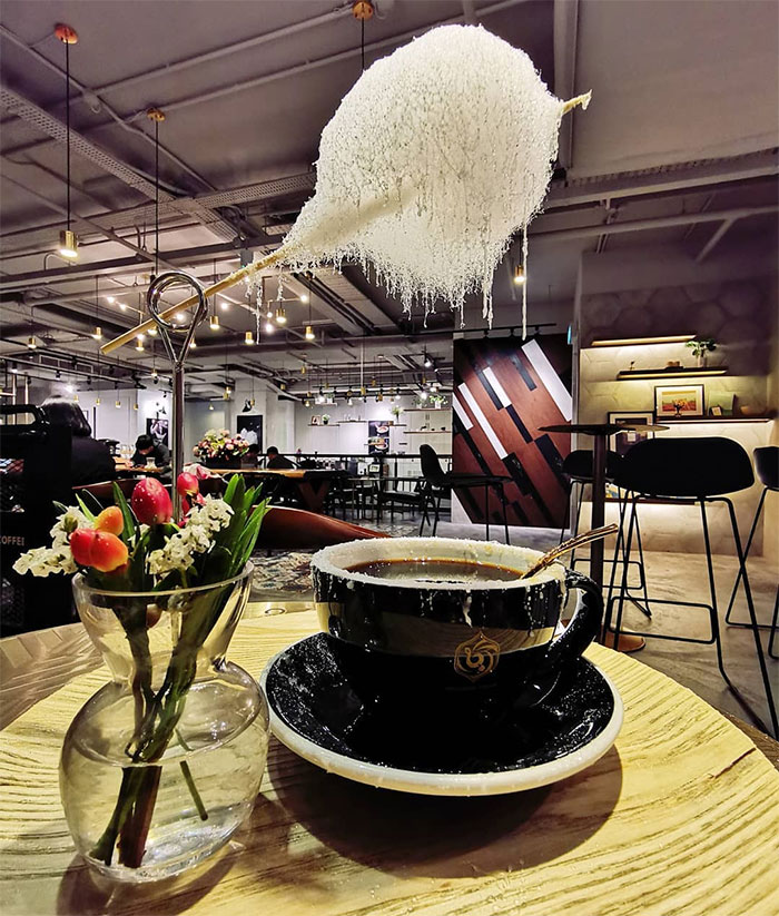 Cafe In Shanghai Serves Coffee With Cotton Candy On Top So It Rains Sugar, And It Looks Magical