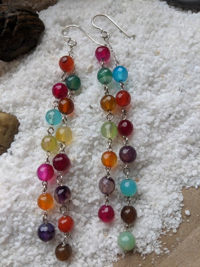 Multicolor Agate Gemstone Earrings With 925 Sterling Silver