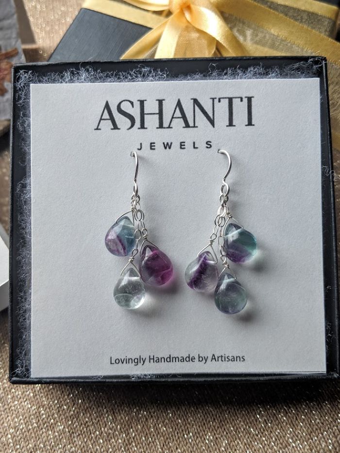 Fluorite Gemstone Earrings With 925 Sterling Silver