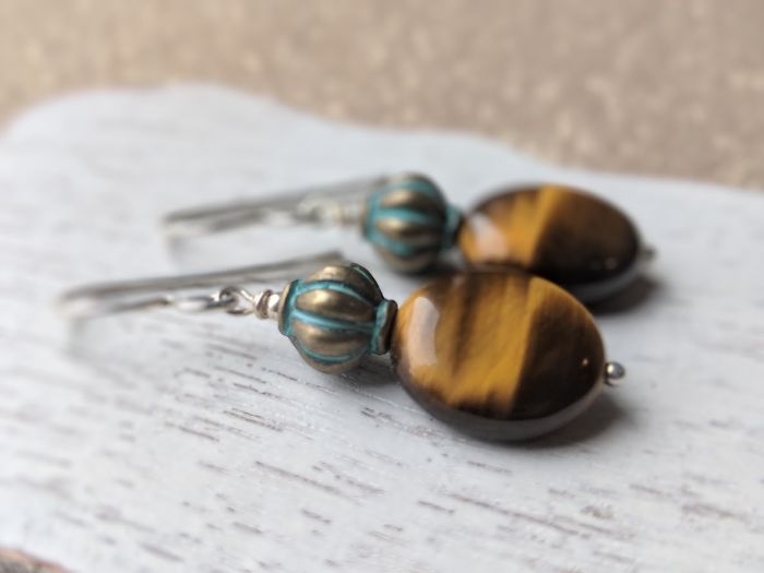Tiger Eye Gemstone Earrings With 925 Sterling Silver