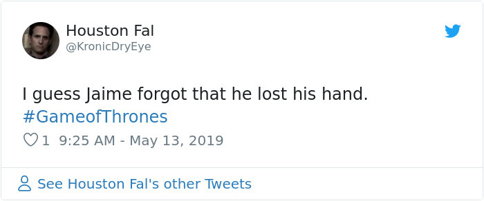 GoT Fails Once Again By Forgetting That Jaime Doesn't Have A Hand GoT Fails Once Again By Forgetting That Jaime Doesn't Have A Hand