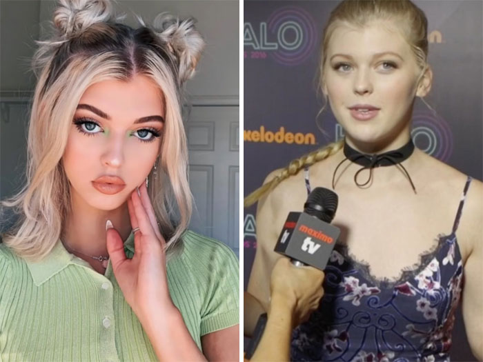 a girl poising with makeup (left), a girl giving an interview (right)