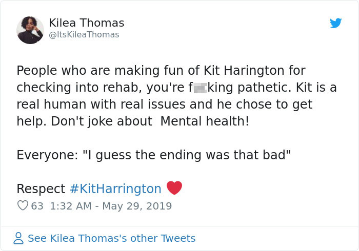 Someone Starts Making Fun Of Kit Harrington Checking Into Rehab, Gets Shut Down By Fans Someone Starts Making Fun Of Kit Harrington Checking Into Rehab, Gets Shut Down By Fans