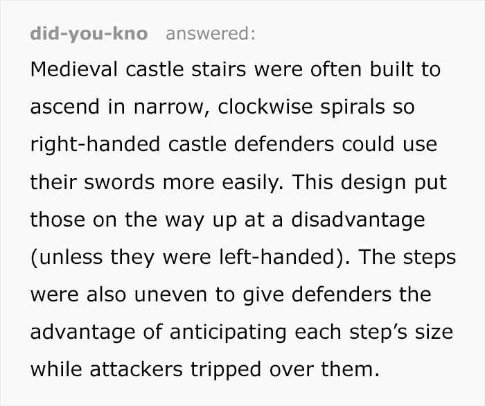 Someone Illustrates Why Stairs In Castles Were Spiral And Why Left-Handed Knights Were Physically Unable To Joust