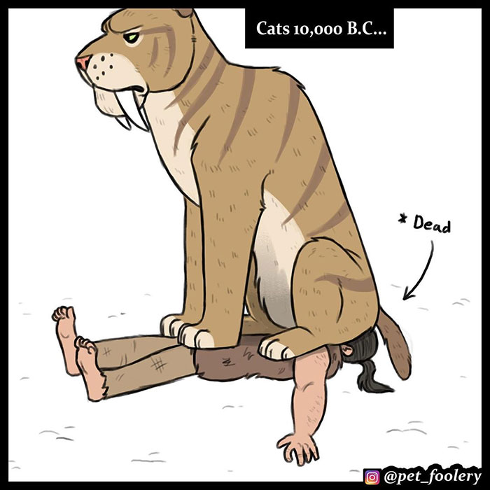 The Differences Between Prehistoric And Today's Cats Explained In A Hilarious Comic