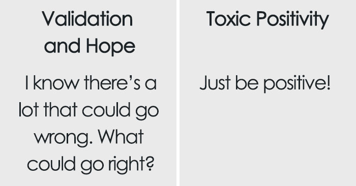 Therapist Explains The Important Difference Between Support And ‘Toxic Positivity’ In One Simple Chart Therapist Explains The Important Difference Between Support And ‘Toxic Positivity’ In One Simple Chart