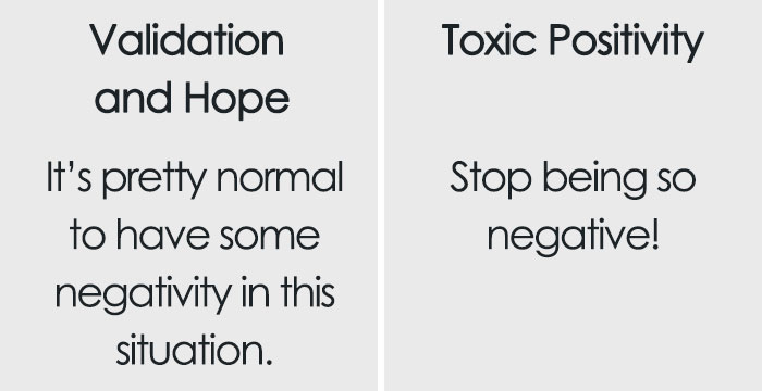 Therapist Explains The Important Difference Between Support And ‘Toxic Positivity’ In One Simple Chart Therapist Explains The Important Difference Between Support And ‘Toxic Positivity’ In One Simple Chart