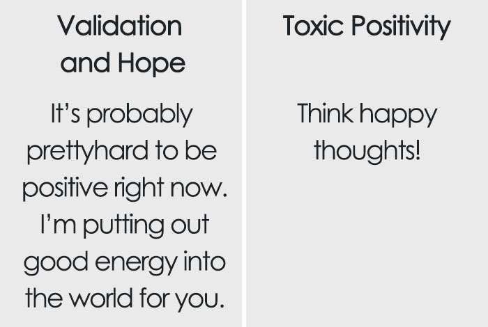 Therapist Explains The Important Difference Between Support And ‘Toxic Positivity’ In One Simple Chart