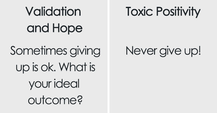 Therapist Explains The Important Difference Between Support And ‘Toxic Positivity’ In One Simple Chart Therapist Explains The Important Difference Between Support And ‘Toxic Positivity’ In One Simple Chart