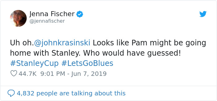 John Krasinski Trolls Jenna Fischer By Inviting Her On-Screen Ex-Fiance To A Stanley Cup John Krasinski Trolls Jenna Fischer By Inviting Her On-Screen Ex-Fiance To A Stanley Cup