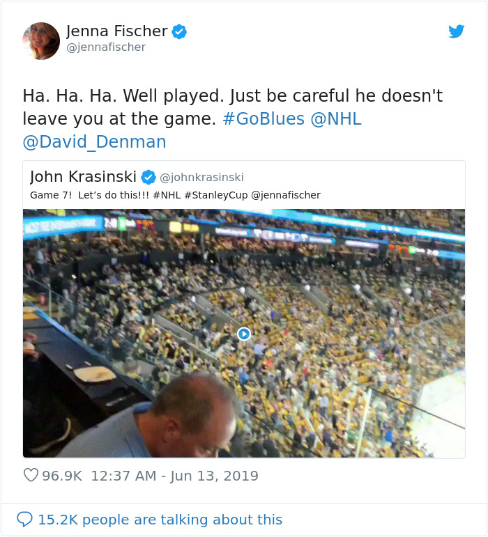 John Krasinski Trolls Jenna Fischer By Inviting Her On-Screen Ex-Fiance To A Stanley Cup John Krasinski Trolls Jenna Fischer By Inviting Her On-Screen Ex-Fiance To A Stanley Cup
