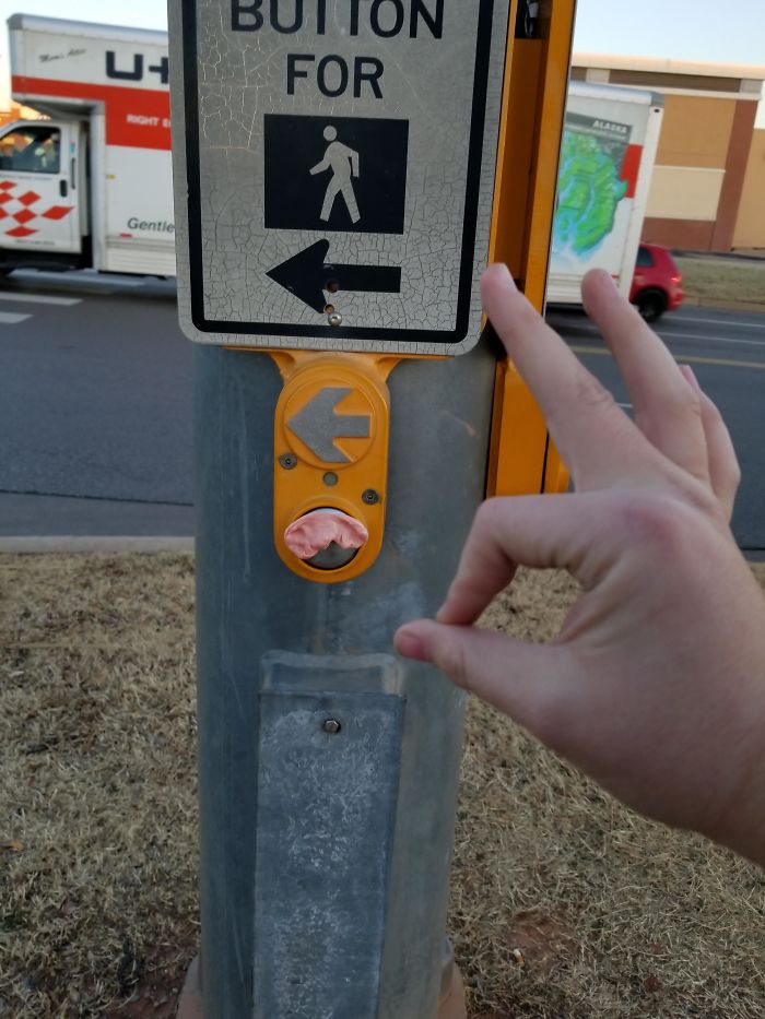 Thanks For Putting Your Gum On The Pedestrian Cross Button So That I Could Go To Press It And Touch Your Gross ****. Who Does This? Why?