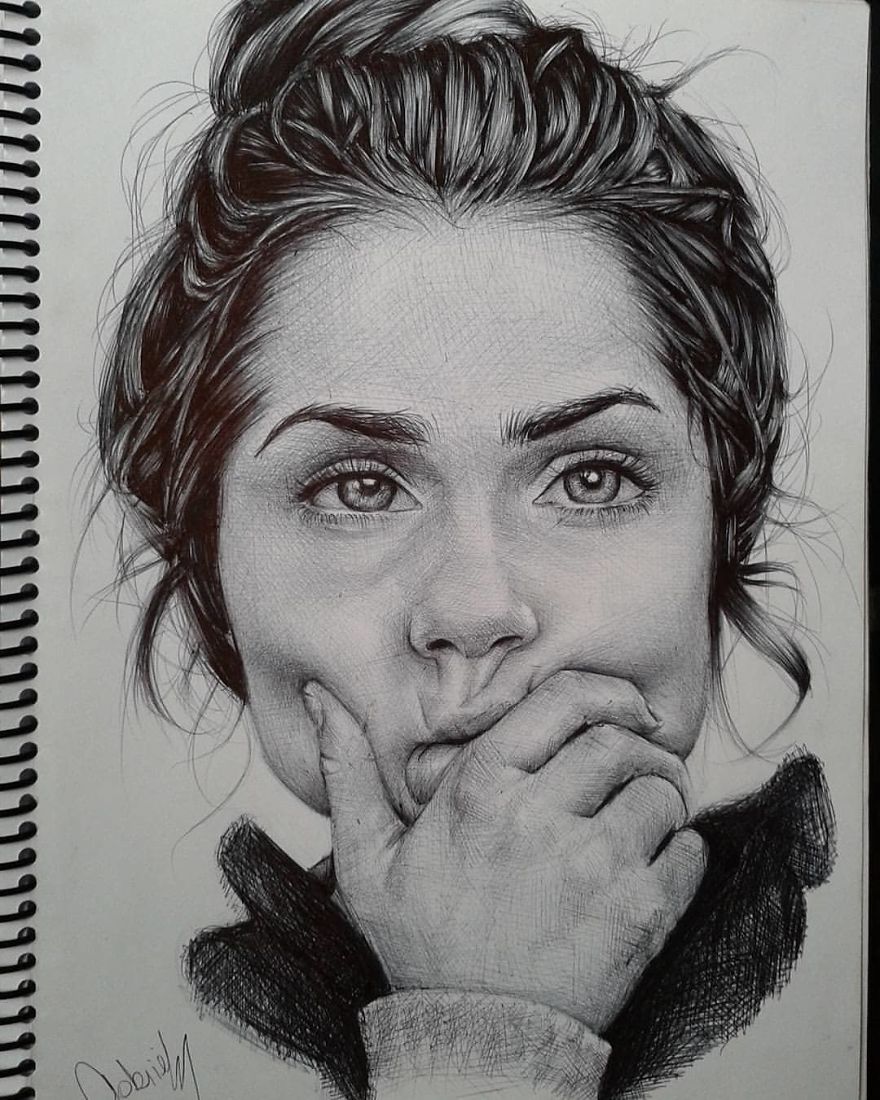Artist Uses As A Tool Only A Ballpoint Pen To Capture The Emotions Of The People And The Result Is Amazing