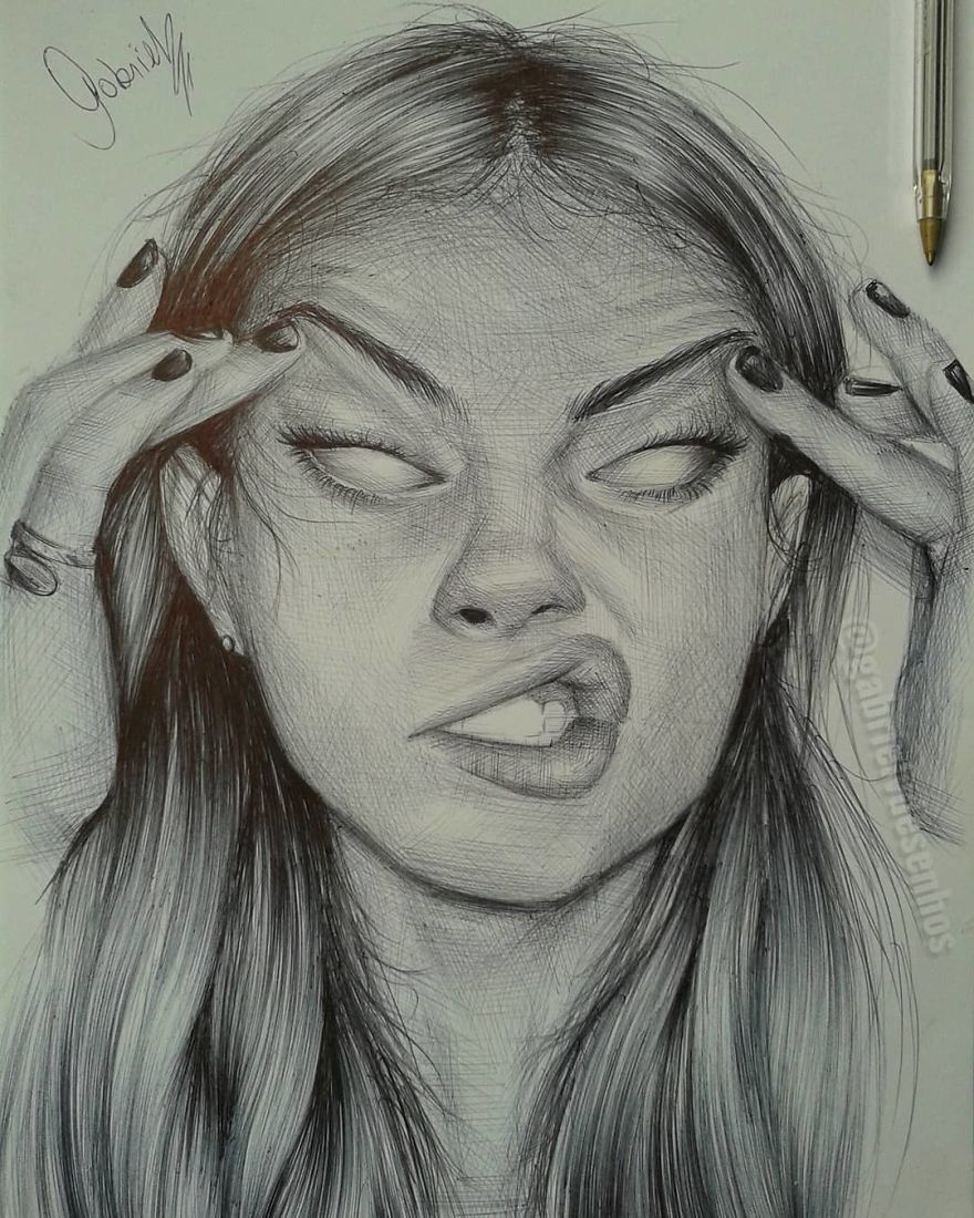 Artist Uses As A Tool Only A Ballpoint Pen To Capture The Emotions Of The People And The Result Is Amazing