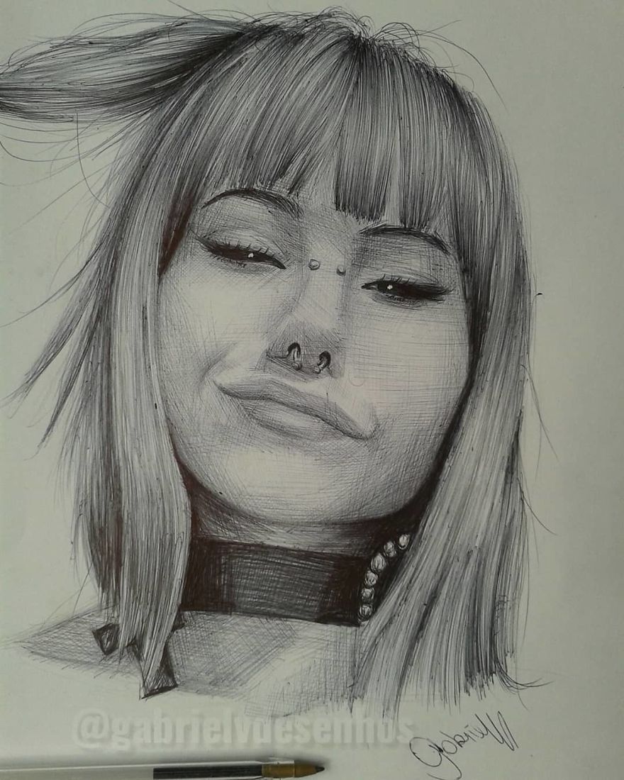 Artist Uses As A Tool Only A Ballpoint Pen To Capture The Emotions Of The People And The Result Is Amazing