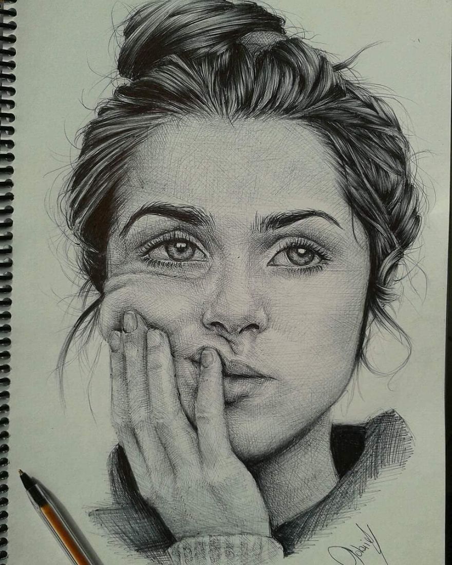 Artist Uses As A Tool Only A Ballpoint Pen To Capture The Emotions Of The People And The Result Is Amazing