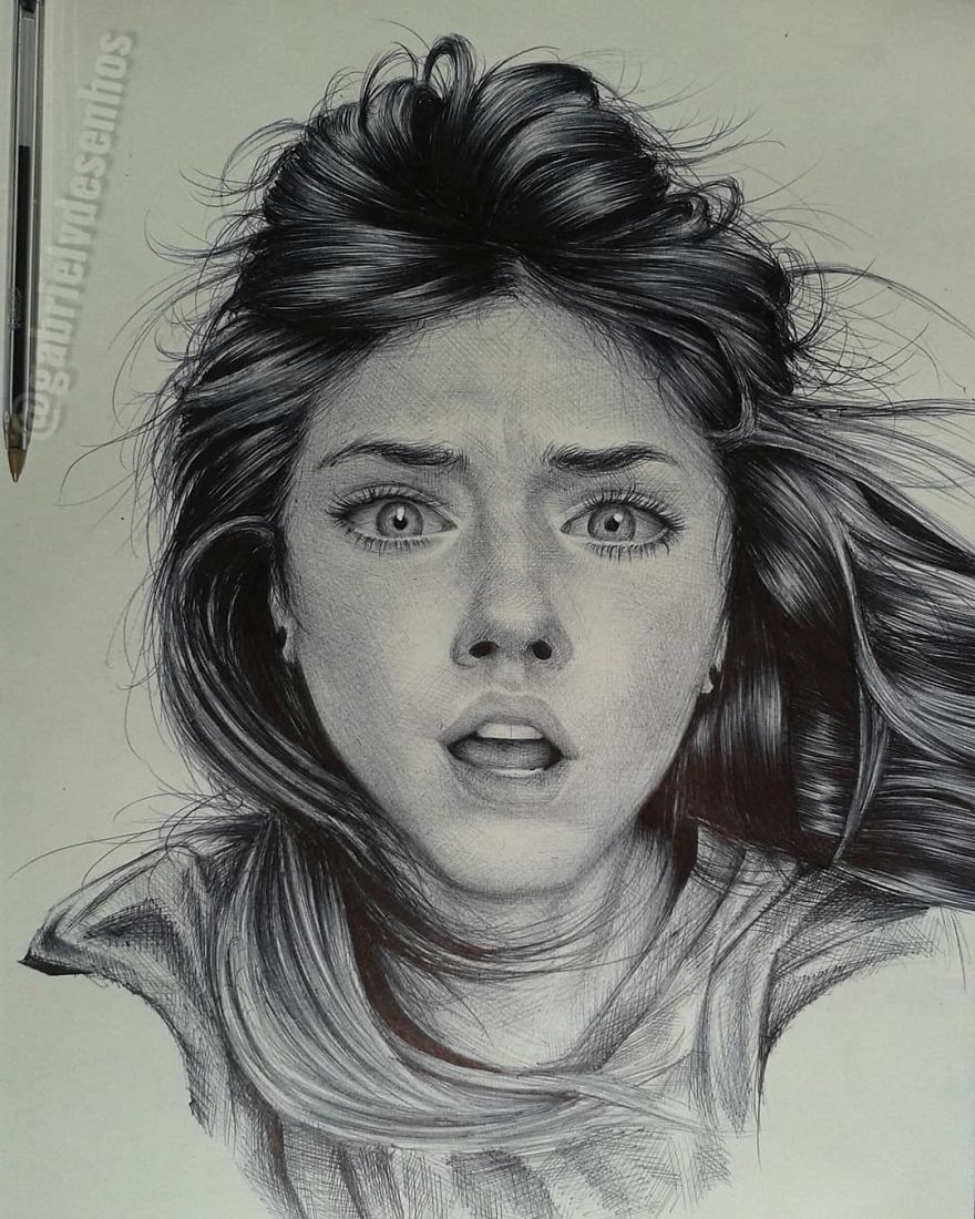 Artist Uses As A Tool Only A Ballpoint Pen To Capture The Emotions Of The People And The Result Is Amazing