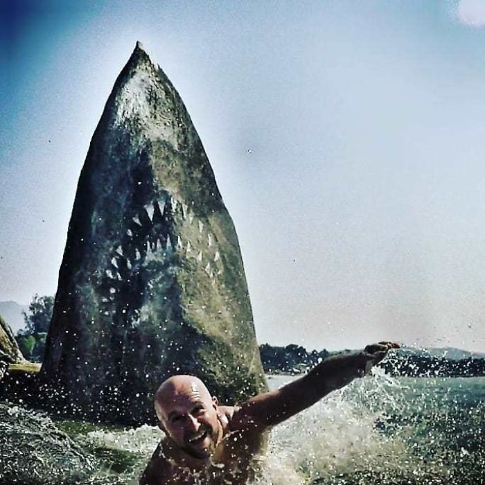 Graffiti Artist Turns A Beach Stone Into A Great White Shark And People Post Their Best Pics With It Graffiti Artist Turns A Beach Stone Into A Great White Shark And People Post Their Best Pics With It