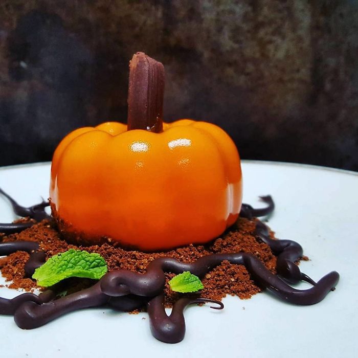 Pumpkin And Cinnamon Flat Mousse, Filled With Pumpkin Gel