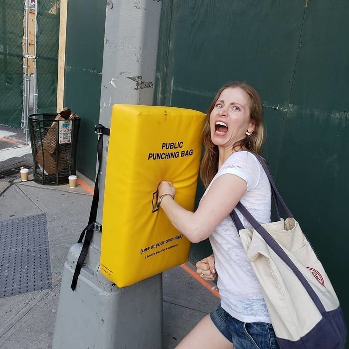 People In New York Can Now Let Their Anger Out By Punching These Bags That Were Set Up Around The City People In New York Can Now Let Their Anger Out By Punching These Bags That Were Set Up Around The City