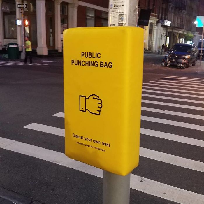 People In New York Can Now Let Their Anger Out By Punching These Bags That Were Set Up Around The City People In New York Can Now Let Their Anger Out By Punching These Bags That Were Set Up Around The City