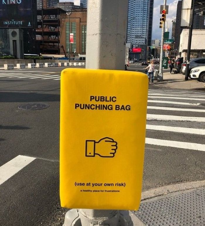 People In New York Can Now Let Their Anger Out By Punching These Bags That Were Set Up Around The City
